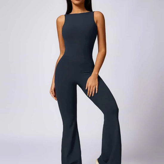 Maskert Sleeveless Butt Lifting Flare Jumpsuit 31'' Midnight Grey Front
