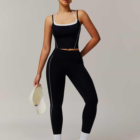 Maskert Two-in-One Camisole & Leggings Set Black Front Full Body Pose