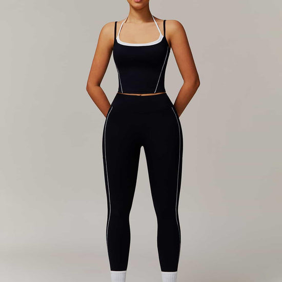 Maskert Two-in-One Camisole & Leggings Set Black Front Full Body Pose2