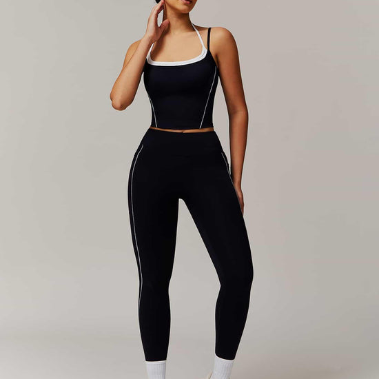 Maskert Two-in-One Camisole & Leggings Set Black Front Full Body Pose3