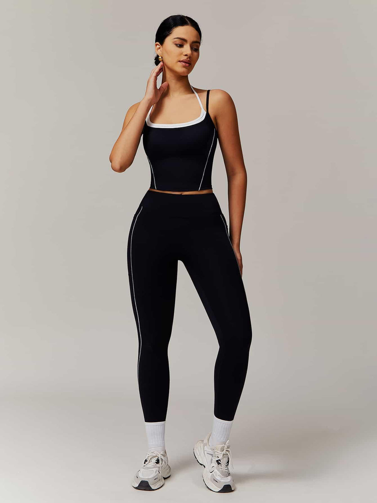 Maskert Two-in-One Camisole & Leggings Set Black Front Full Body Pose3