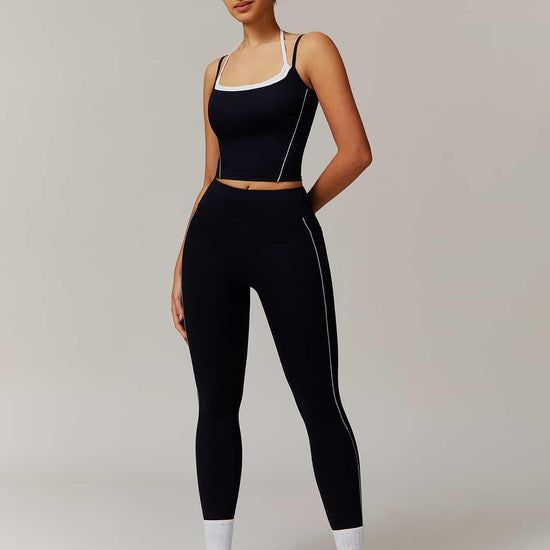 Maskert Two-in-One Camisole & Leggings Set Black Front Full Body Pose4