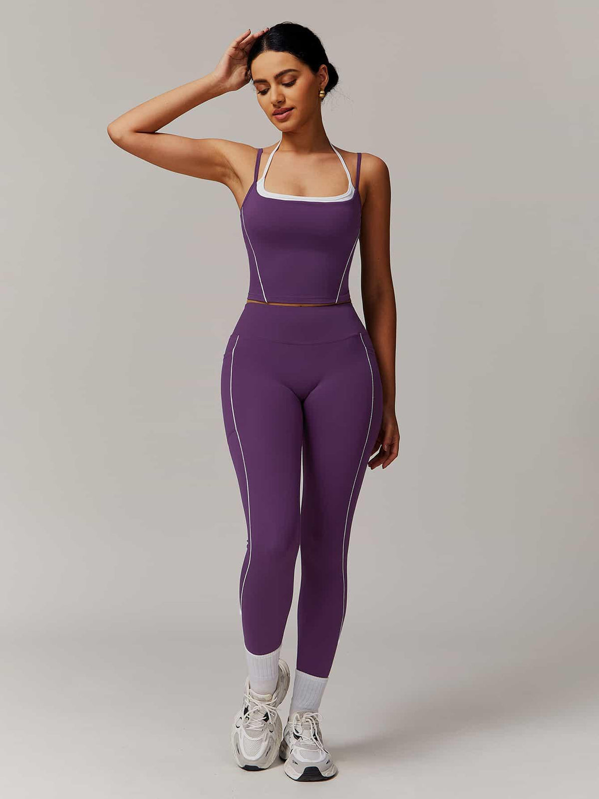 Maskert Two-in-One Camisole & Leggings Set Mulberry Front Full Body Pose2