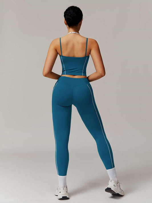 Maskert Two-in-One Camisole & Leggings Set Teal Back Full Body Pose