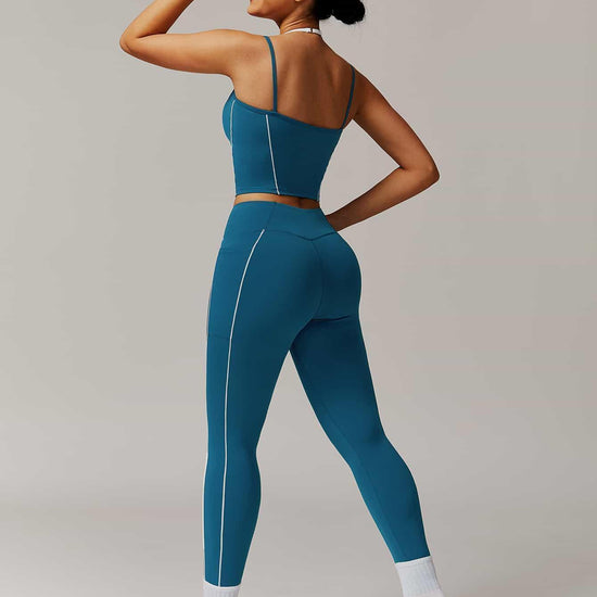 Maskert Two-in-One Camisole & Leggings Set Teal Back Full Body Sside Pose