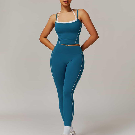 Maskert Two-in-One Camisole & Leggings Set Teal Front Full Body Pose
