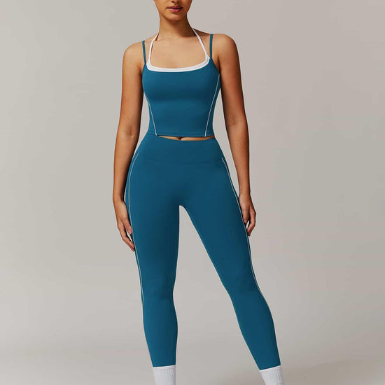 Maskert Two-in-One Camisole & Leggings Set Teal Front Full Body Pose2