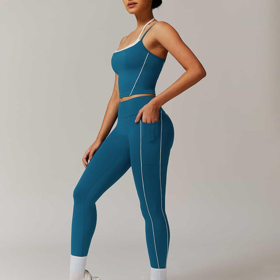 Maskert Two-in-One Camisole & Leggings Set Teal Front Full Body Sside Pose2