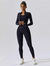 Maskert Women's Long Sleeve Workout Activewear Set Balck Front