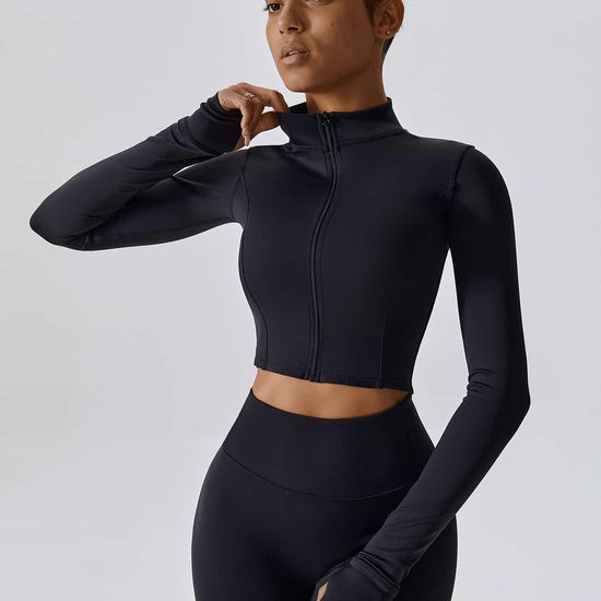 Maskert Women's Long Sleeve Workout Activewear Set Balck Front Detail