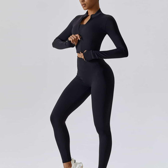 Maskert Women's Long Sleeve Workout Activewear Set Balck Front Side