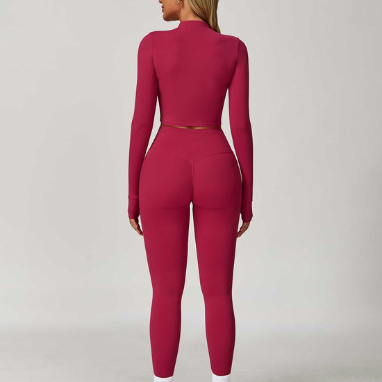 Maskert Women's Long Sleeve Workout Activewear Set Berry Red Back