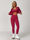 Maskert Women's Long Sleeve Workout Activewear Set Berry Red Front Full Body Pose2