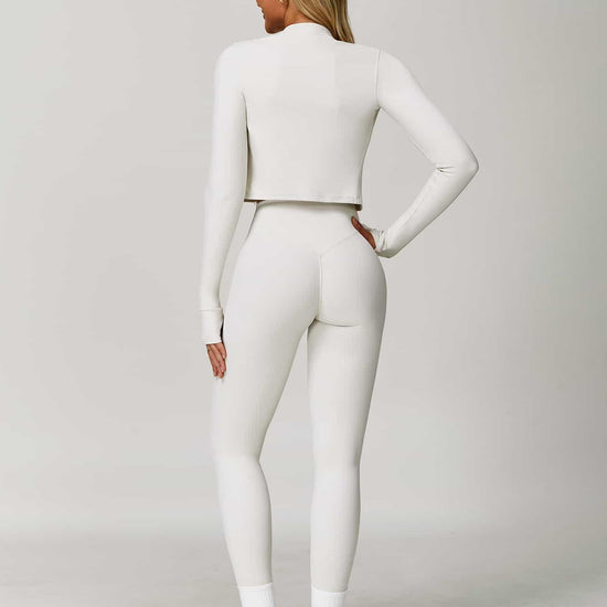 Maskert Women's Long Sleeve Workout Activewear Set Cloud White Back