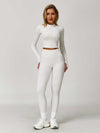 Maskert Women's Long Sleeve Workout Activewear Set Cloud White Front Full Body Pose2
