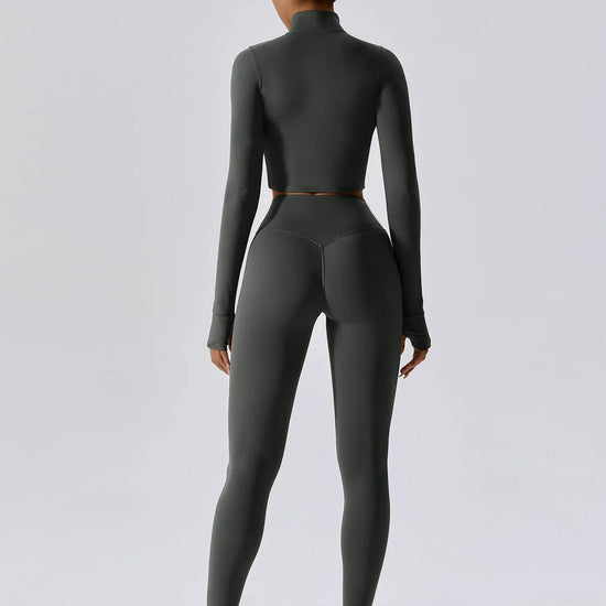 Maskert Women's Long Sleeve Workout Activewear Set Flint Stone Back