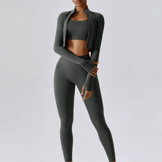 Maskert Women's Long Sleeve Workout Activewear Set Flint Stone Front