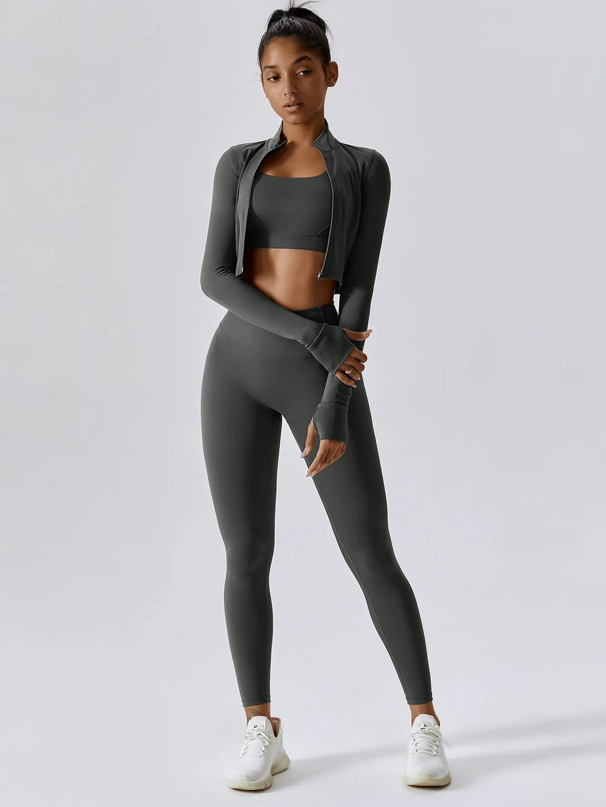 Maskert Women's Long Sleeve Workout Activewear Set Flint Stone Front