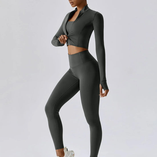 Maskert Women's Long Sleeve Workout Activewear Set Flint Stone Front Side