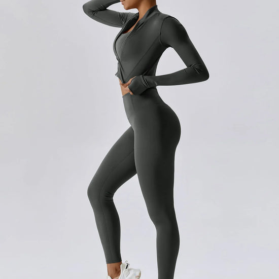 Maskert Women's Long Sleeve Workout Activewear Set Flint Stone Side