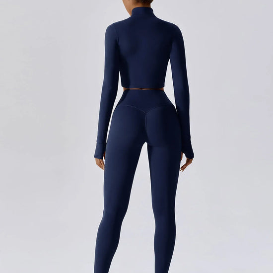 Maskert Women's Long Sleeve Workout Activewear Set Navy Blue Back