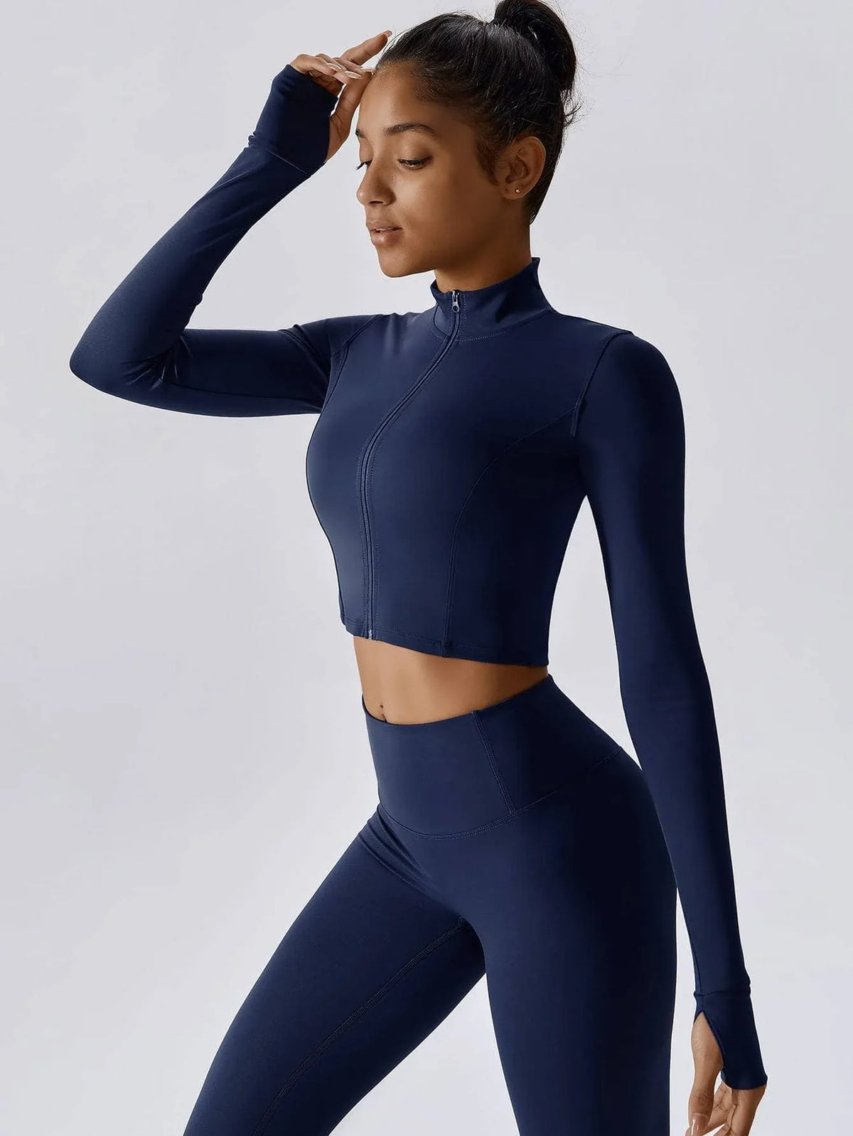 Maskert Women's Long Sleeve Workout Activewear Set Navy Blue Font Detail