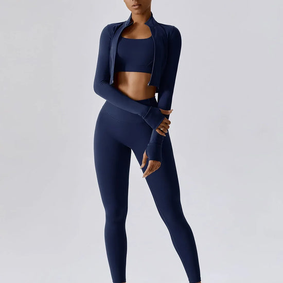Maskert Women's Long Sleeve Workout Activewear Set Navy Blue Front