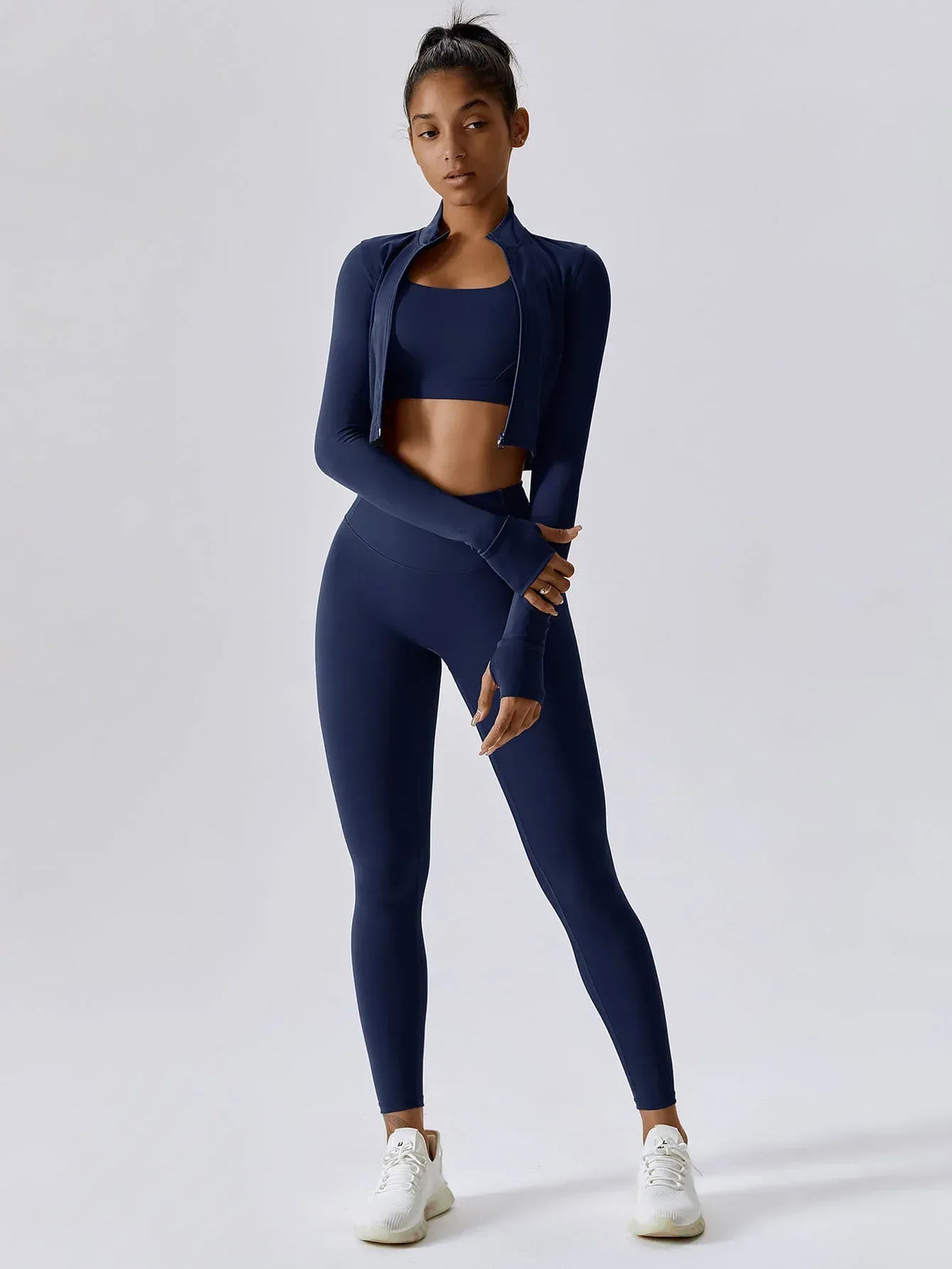 Maskert Women's Long Sleeve Workout Activewear Set Navy Blue Front