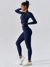 Maskert Women's Long Sleeve Workout Activewear Set Navy Blue Side