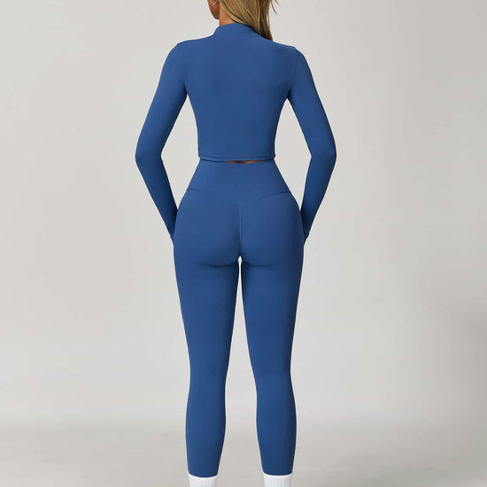 Maskert Women's Long Sleeve Workout Activewear Set Ocean Blue Back Full Body