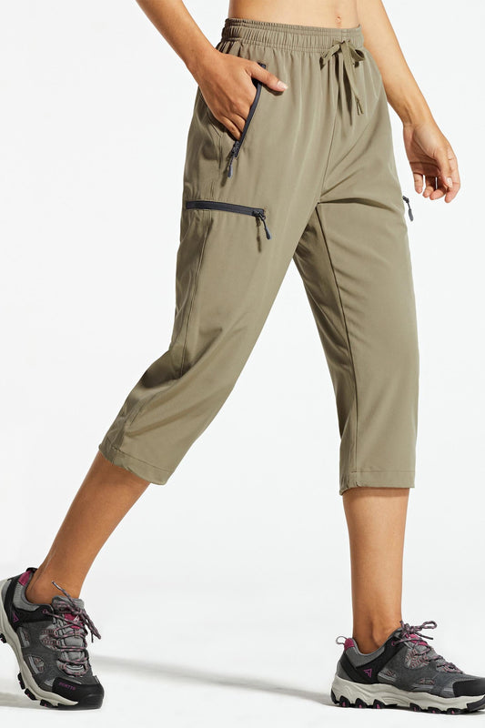 MASKERT Women's Capri Pants-Lightweight Quick Dry Cargo Hiking Capris Travel Casual Cropped Pants Zipper Pockets