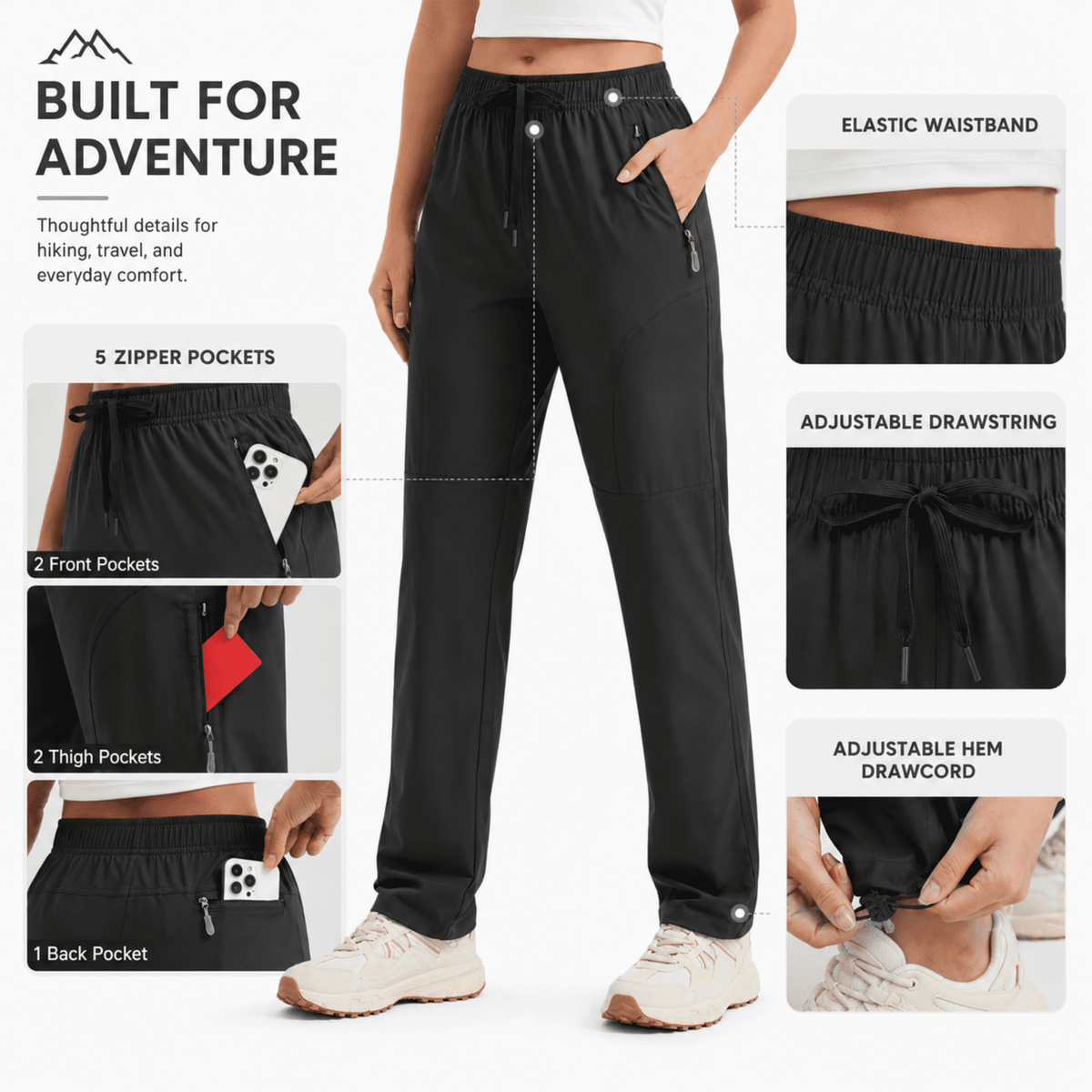 YAPPO Women's Hiking Pants Lightweight Quick Dry Cargo Pants, Water Resistant UPF 50+ Travel Outdoor Pants with 5 Zipper…