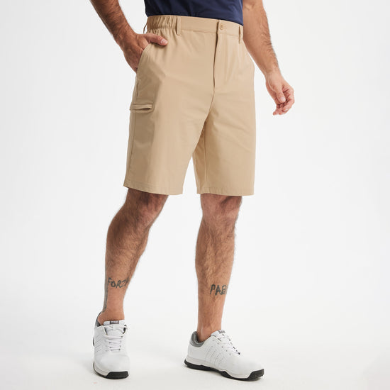 MASKERT Men's Golf Shorts 9 Inch, Quick Dry Stretch Casual Shorts with UPF 50+ Sun Protection, Lightweight Outdoor Athletic Shorts with Zipper Pocket for Golf Hiking - Khaki - 30