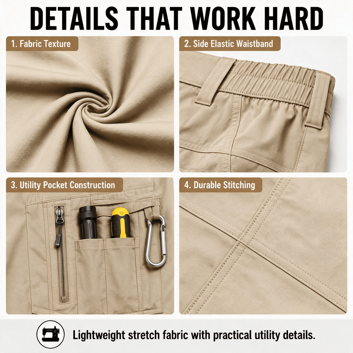 YAPPO Men's Work Pants, Water-Resistant Stretch Hiking Cargo Pants with 9 Pockets - Khaki - image 5
