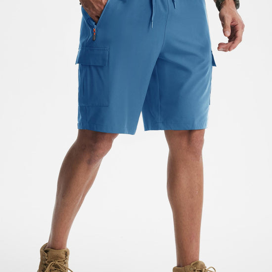 MASKERT Men's Hiking Shorts Lightweight Quick Dry Athletic Casual Shorts for Golf Outdoor Active Zipper Pockets - Blue - S