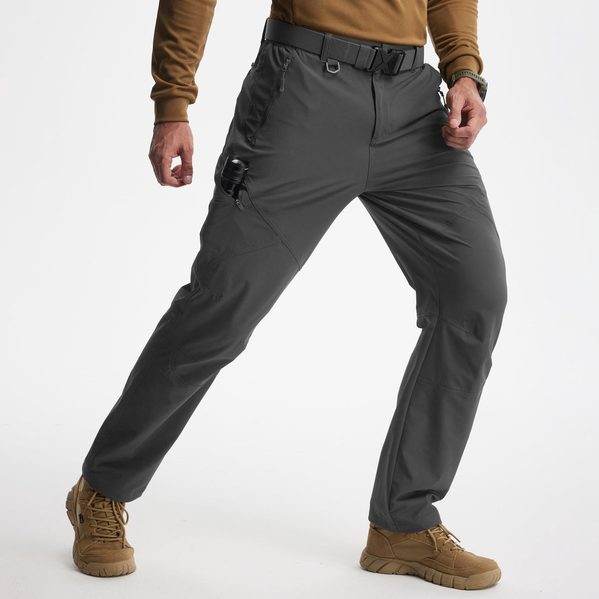 MASKERT Mens Hiking Pants Lightweight Cargo Pants Quick Dry Water Resistant Stretchy Straight Leg Travel Pant - Grey - 34W*30L