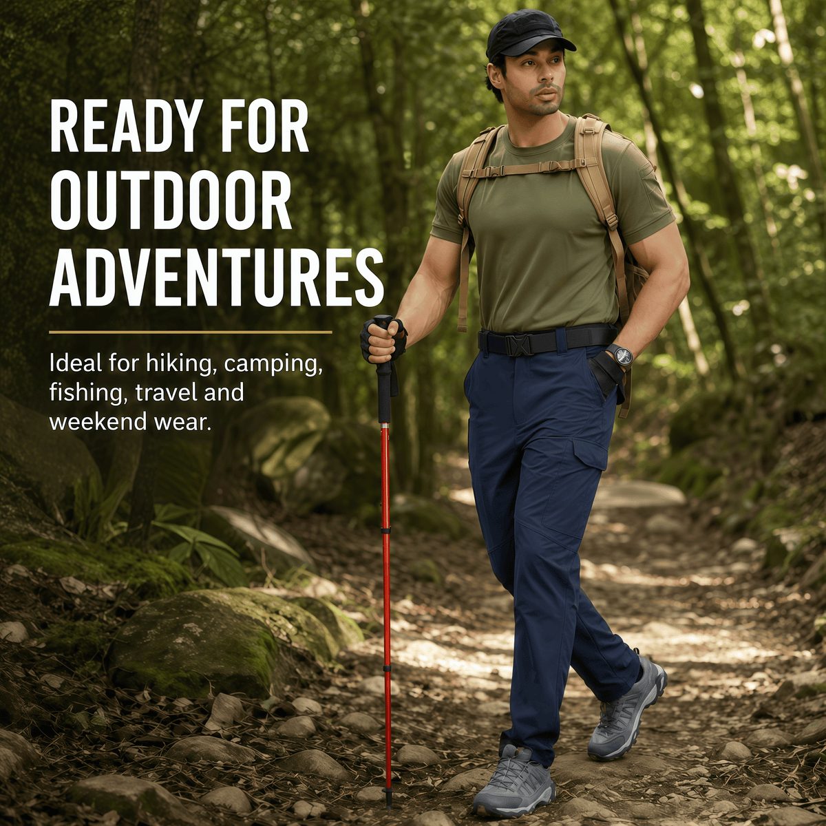 YAPPO Men's Work Pants, Water-Resistant Stretch Hiking Cargo Pants with 9 Pockets - Navy Blue - image 8