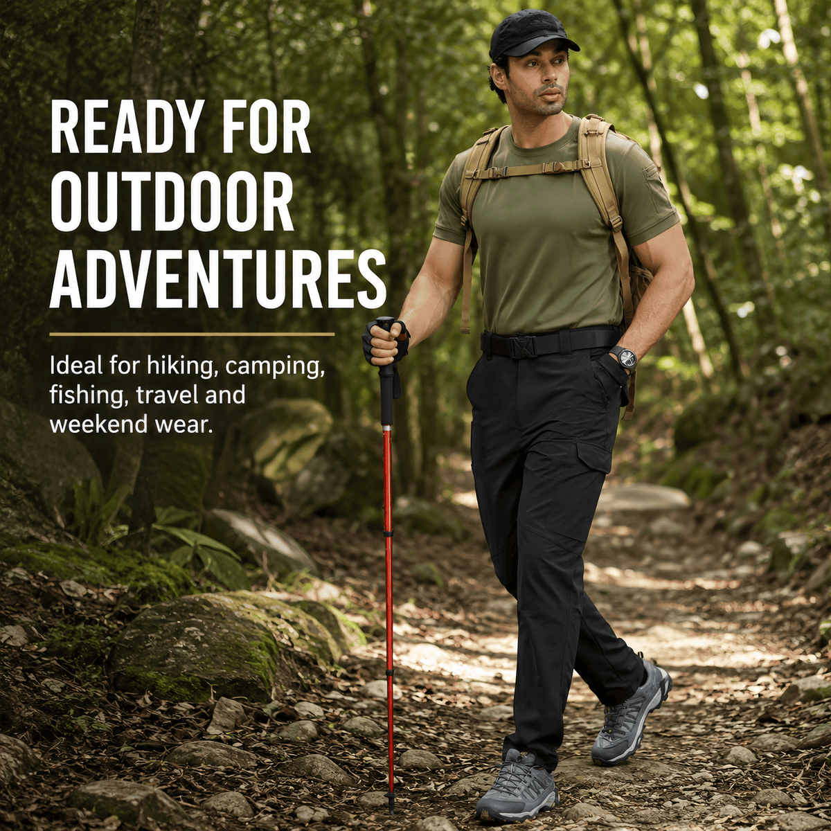 YAPPO Men's Work Pants, Water-Resistant Stretch Hiking Cargo Pants with 9 Pockets - Black - image 8