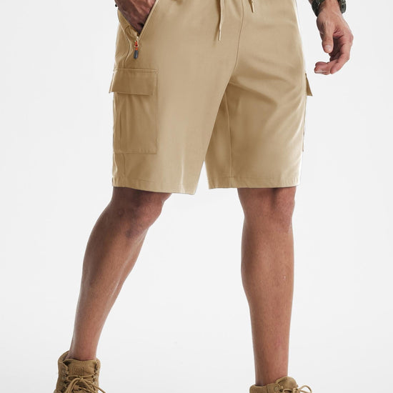 MASKERT Men's Hiking Shorts Lightweight Quick Dry Athletic Casual Shorts for Golf Outdoor Active Zipper Pockets - Khaki - XXL