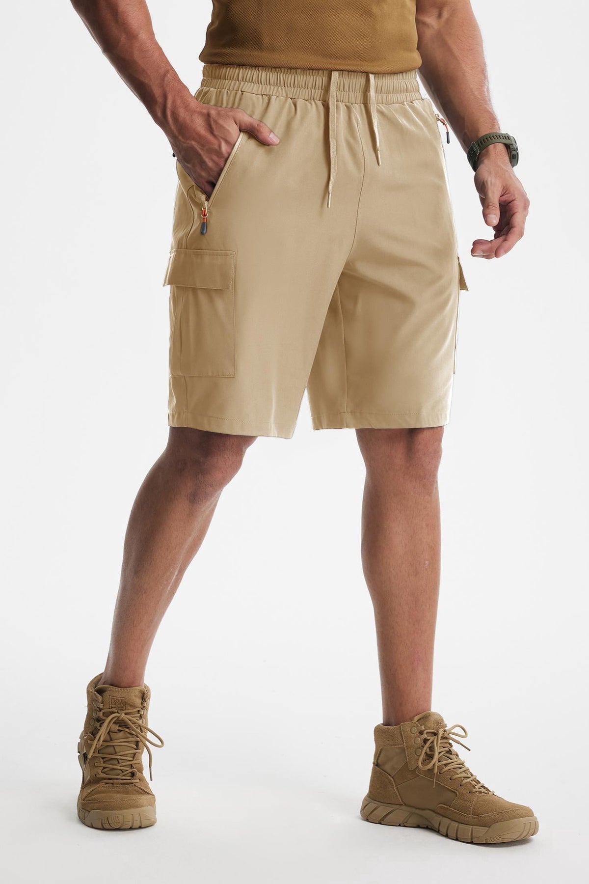 MASKERT Men's Hiking Shorts Lightweight Quick Dry Athletic Casual Shorts for Golf Outdoor Active Zipper Pockets - Khaki - XXL