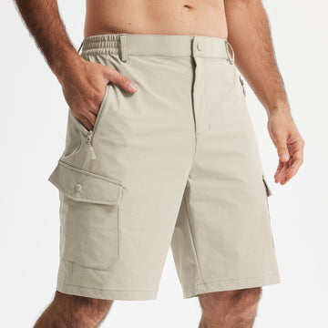 MASKERT Men's Hiking Cargo Shorts with Pockets Work Shorts | 9 Inch, Elastic Waistband, Water Resistant, Sun Protection, Quick Dry, Travel, Casual, Fishing - Light Khaki - 40