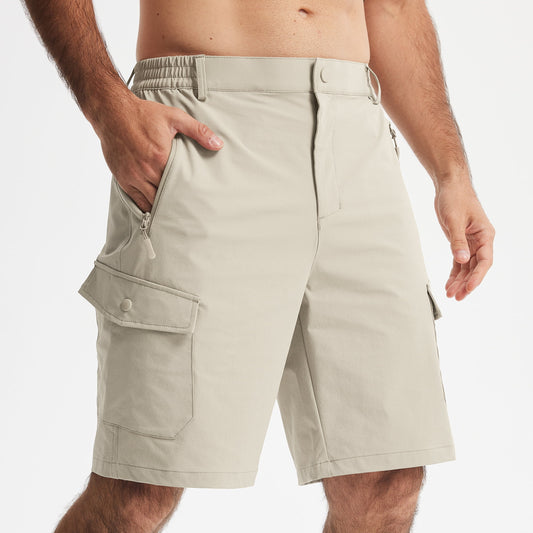 MASKERT Men's Hiking Cargo Shorts with Pockets Work Shorts | 9 Inch, Elastic Waistband, Water Resistant, Sun Protection, Quick Dry, Travel, Casual, Fishing - Light Khaki - 40