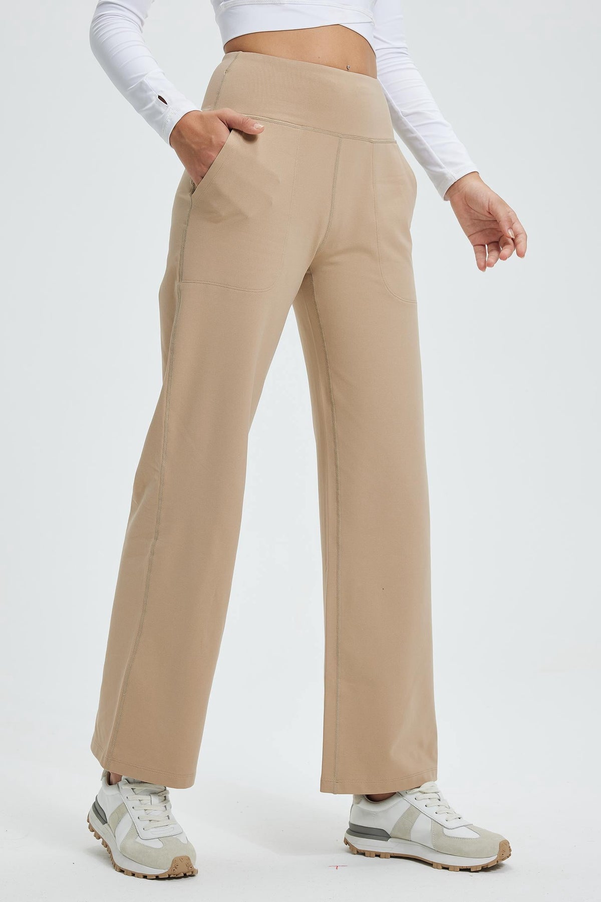 MASKERT Women¡¯s High-Waist Fleece-Lined Straight Leg Pants - Khaki - XXL
