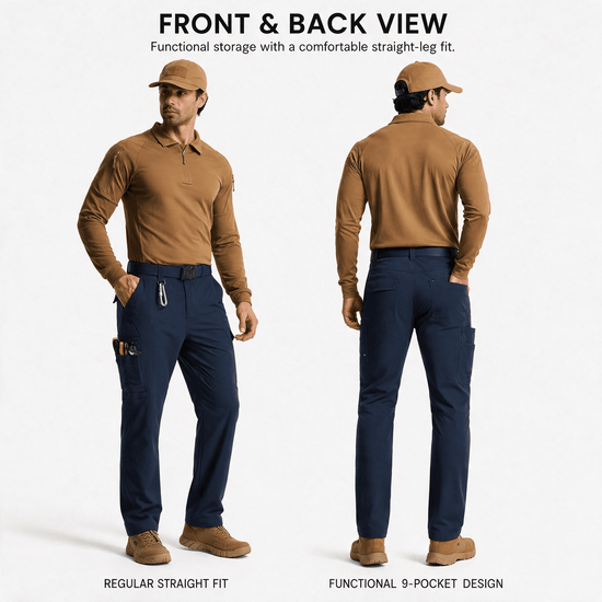 YAPPO Men's Work Pants, Water-Resistant Stretch Hiking Cargo Pants with 9 Pockets - Navy Blue - image 2