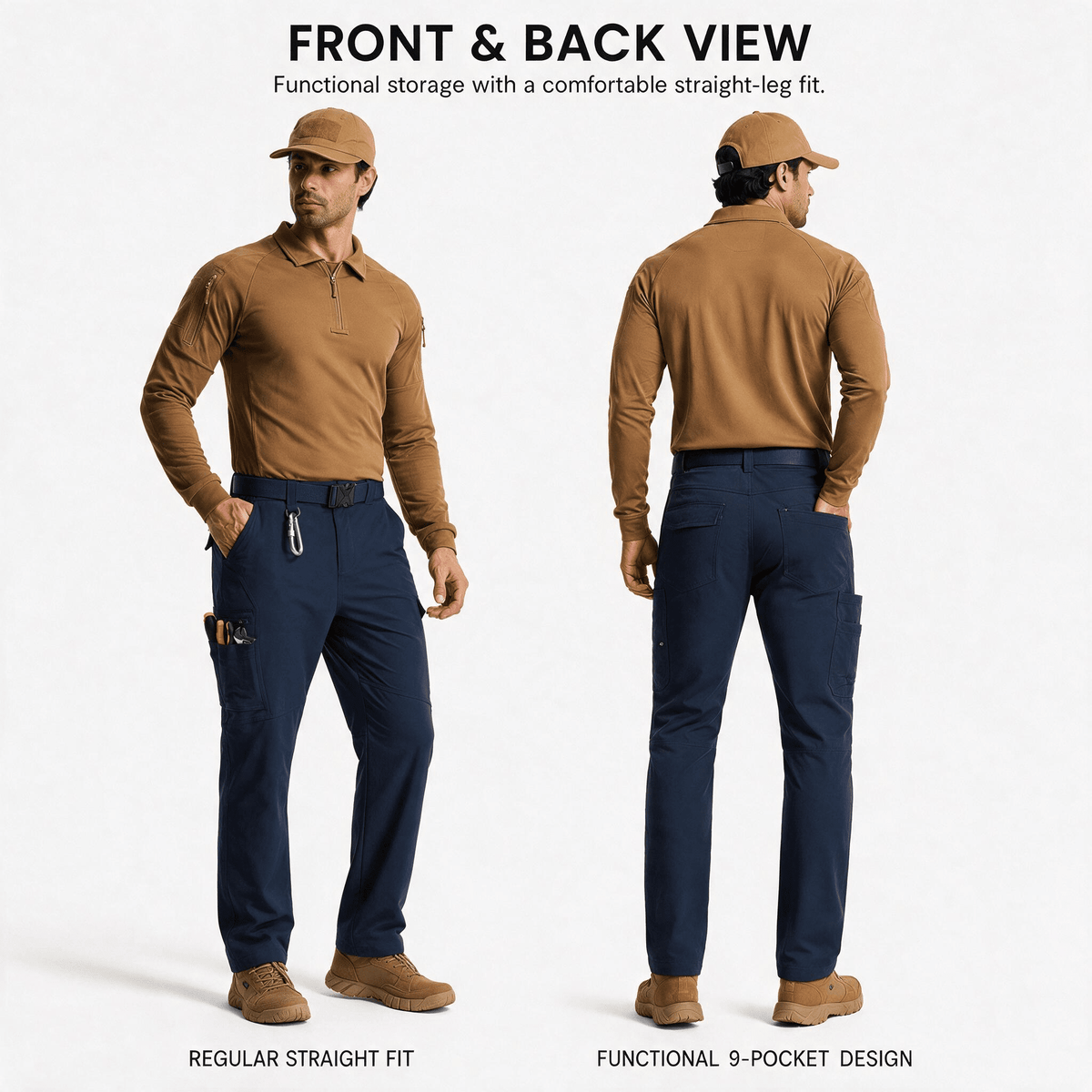YAPPO Men's Work Pants, Water-Resistant Stretch Hiking Cargo Pants with 9 Pockets - Navy Blue - image 2