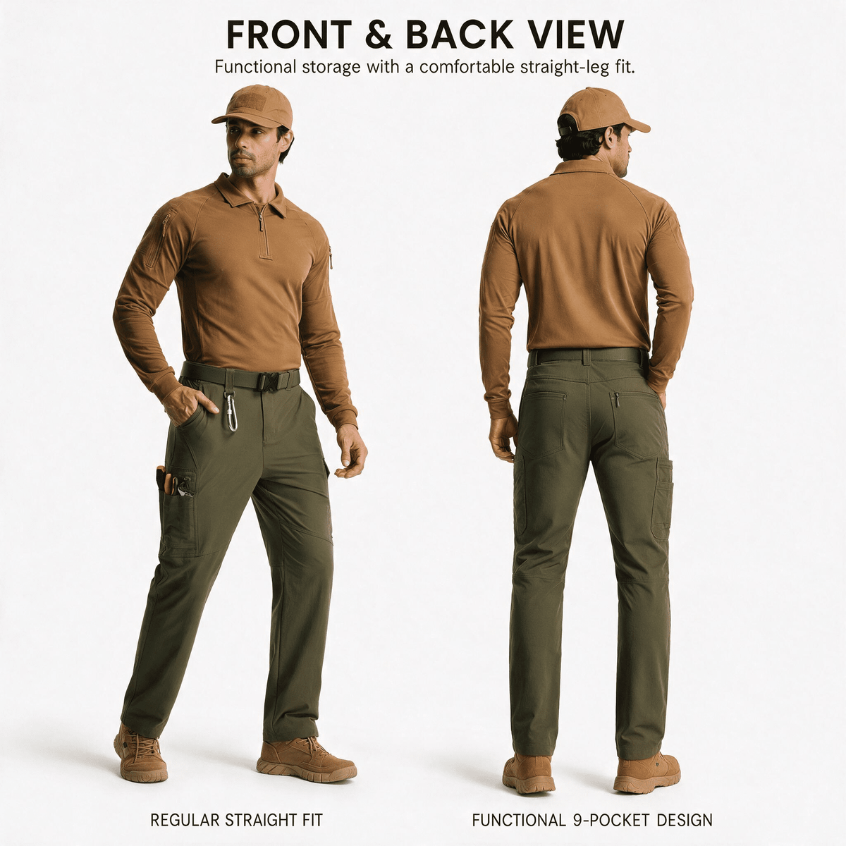 YAPPO Men's Work Pants, Water-Resistant Stretch Hiking Cargo Pants with 9 Pockets - Olive Green - image 5