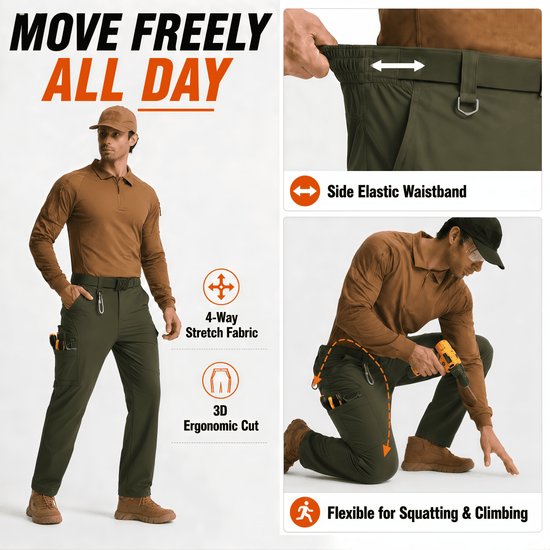 YAPPO Men's Work Pants, Water-Resistant Stretch Hiking Cargo Pants with 9 Pockets - Army Green - image 6