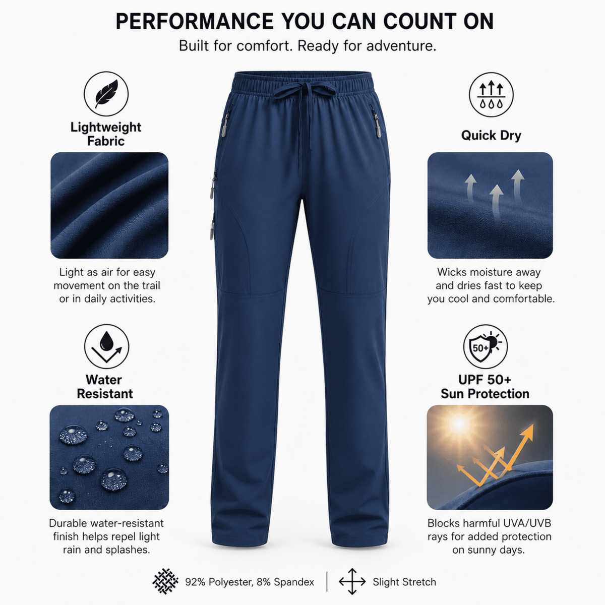 YAPPO Women's Hiking Pants Lightweight Quick Dry Cargo Pants, Water Resistant UPF 50+ Travel Outdoor Pants with 5 Zipper…