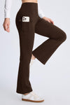 MASKERT Women¡¯s Fleece Lined Flare Pants, High Waist Stretch Casual Pants with Cargo Pockets, Soft Warm Bootcut Pants for Fall Winter - Brown - L - 31