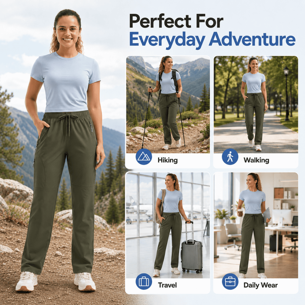YAPPO Women's Hiking Pants Lightweight Quick Dry Cargo Pants, Water Resistant UPF 50+ Travel Outdoor Pants with 5 Zipper…